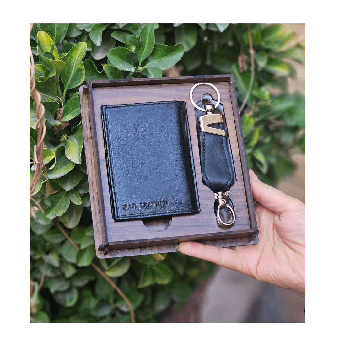 ست جاکارتی جاکلیدی چرم برند ماد